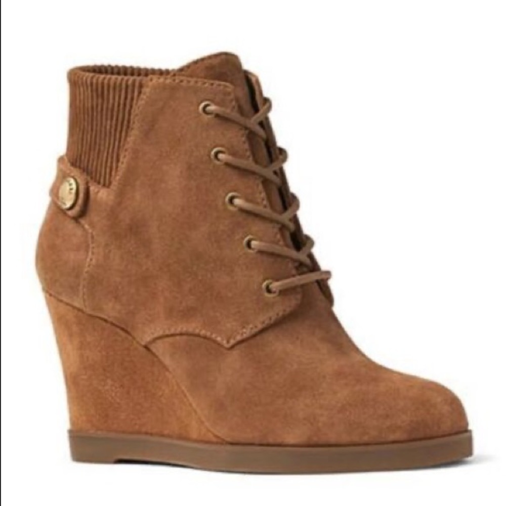 MICHAEL Michael Kors Carrigan Wedge Closed Toe Lace Up Ankle Booties Size 6 - Picture 1 of 11